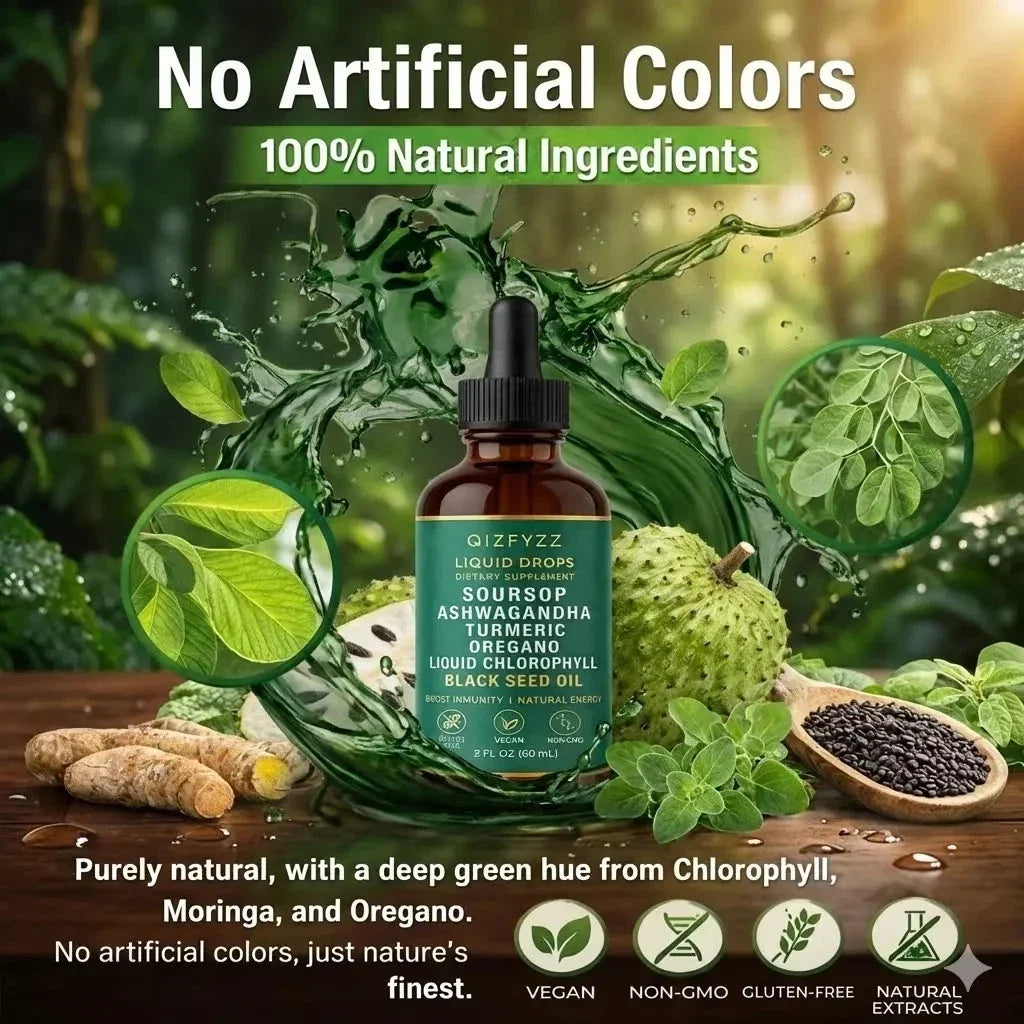 Qizfyzz Soursop Bitters Liquid Drops Moringa Turmeric 2 Fl Oz 1 Bottle
