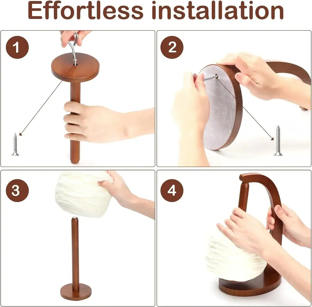 Wooden Yarn Holder Rotating Magnetic Spinning Knitting Crochet Spinner Tool，Natural Wood / Light Brown