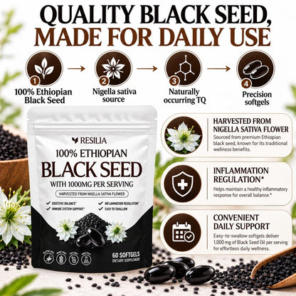 1-5 Pack Resilia Ethiopian Black Seed Oil 1000MG  Organic Natural 60 Softgels