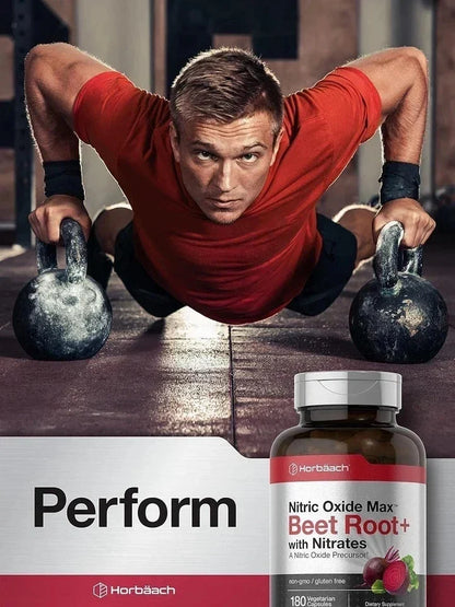 Nitric Oxide Beet Root Capsules | With Nitrates | 180 Count | by Horbaach