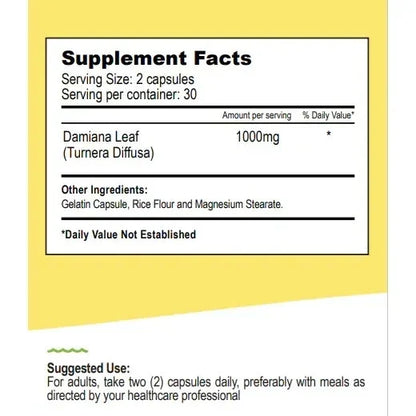Bella All Natural Damiana 60 Ct Capsules - 1 to 3 Pack