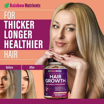 Rainbow Nutrients ADVANCED Hair-Growth Vitamins – Biotin 10,000mcg Collagen New