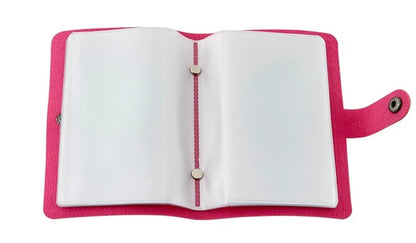 Pink Faux Leather Holy Card Holder with Gold Cross & Snap Closure