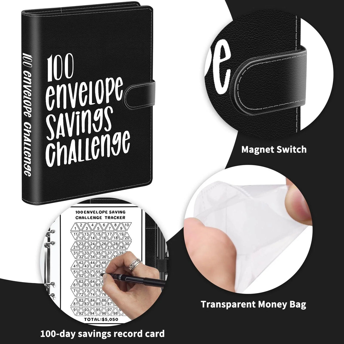 100 Envelope Challenge Binder Savings Book with Envelopes Budget Binder for cash