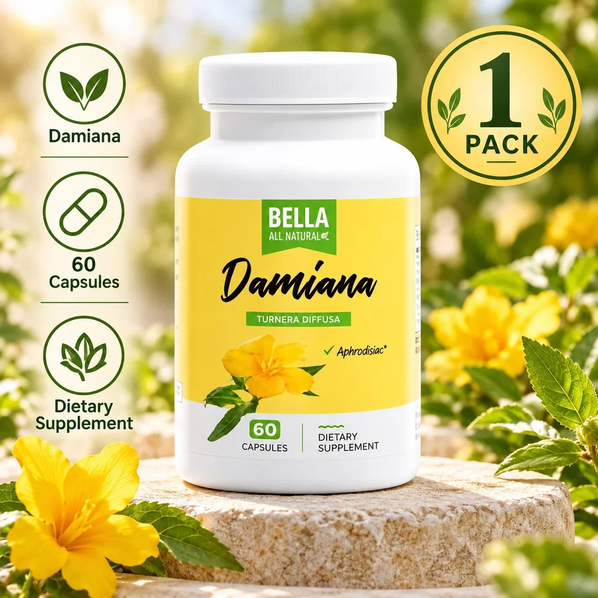 Bella All Natural Damiana 60 Ct Capsules - 1 to 3 Pack