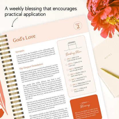 Official Spiral Bible in a Year, 52 Week Study Guide 8.5 X 11, Floral