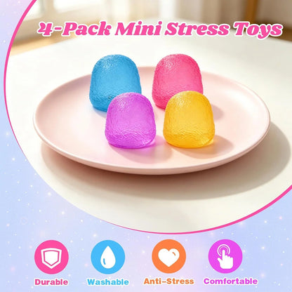 4PCS Gumdrop Squishy Toys Mini, Sweet Gel Candy Stress Ball, Sensory Squeeze Toy