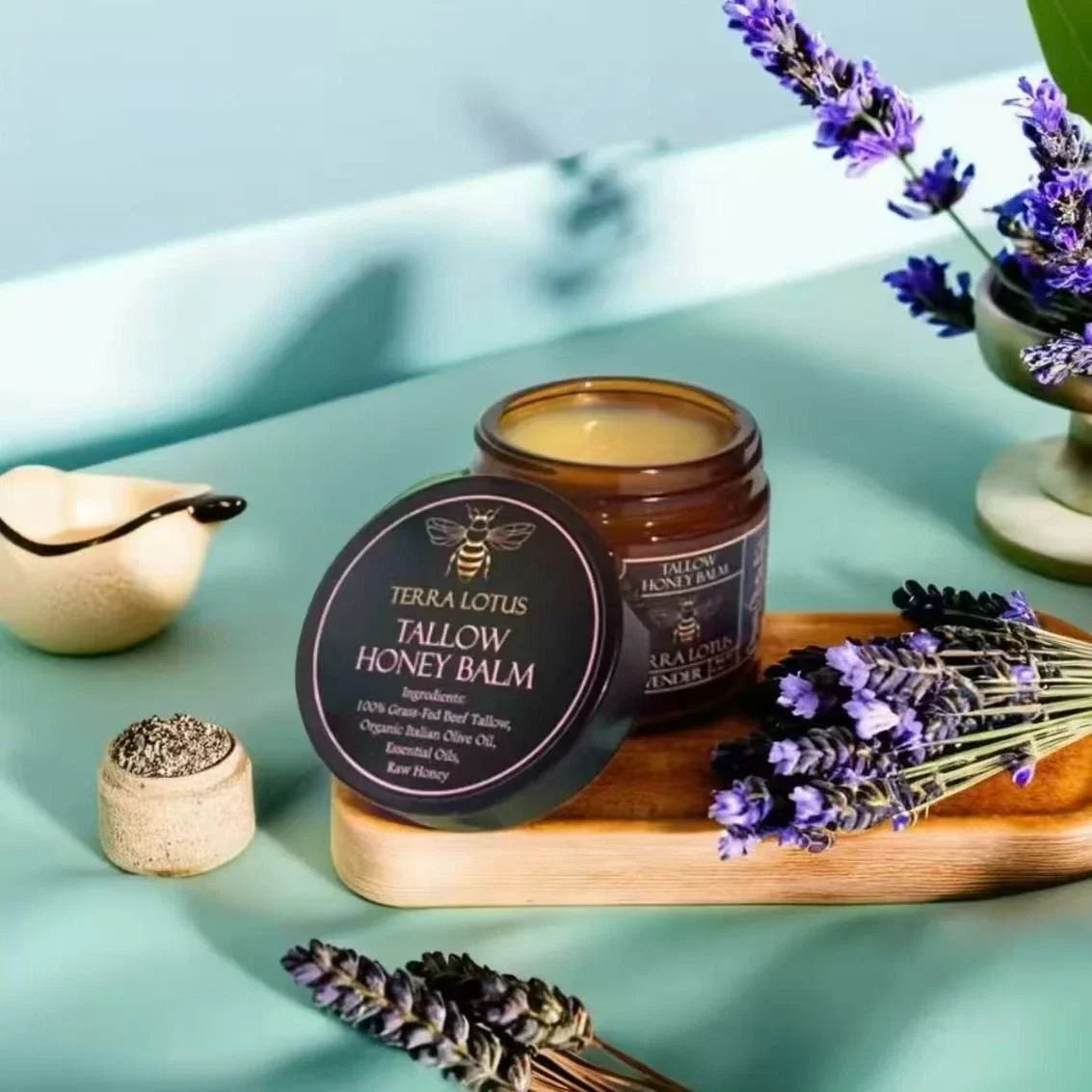Lavender scent，Fed Beef Tallow Balm With Raw Honey Handmade All-natural Moisturi