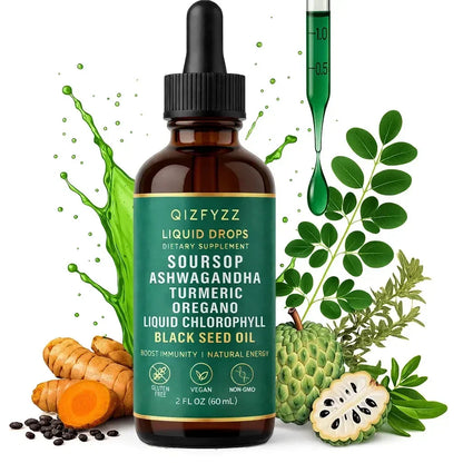 Qizfyzz Soursop Bitters Liquid Drops Moringa Turmeric 2 Fl Oz 1 Bottle