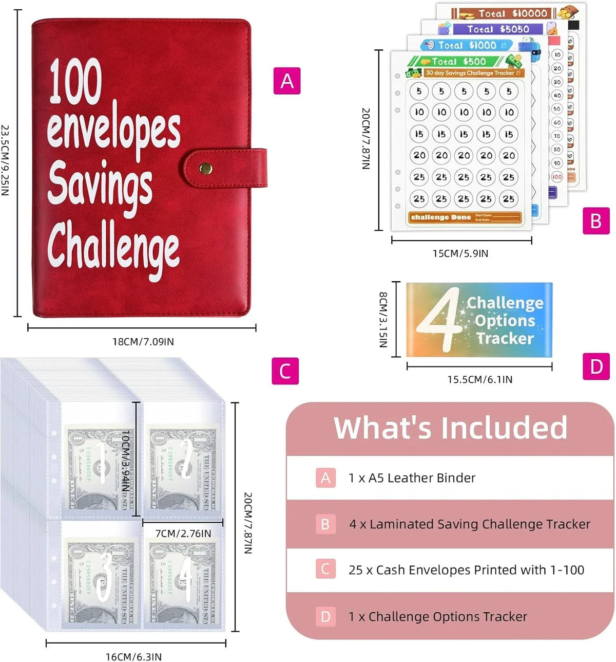 100 Envelopes Money Saving Challenge Binder, Fun and Easy Savings System