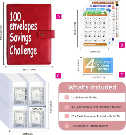 100 Envelopes Money Saving Challenge Binder, Fun and Easy Savings System
