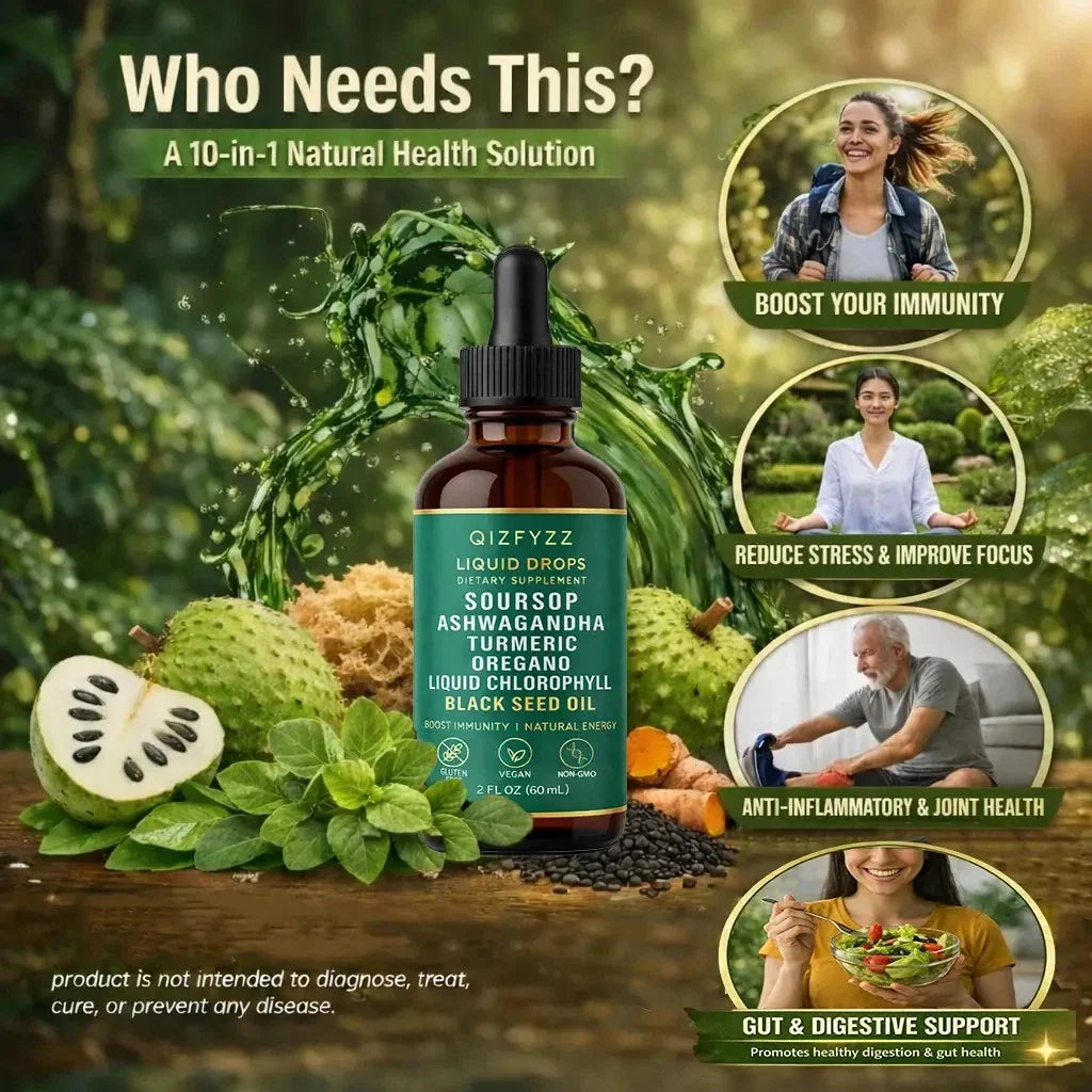 Qizfyzz Soursop Bitters Liquid Drops Moringa Turmeric 2 Fl Oz 1 Bottle