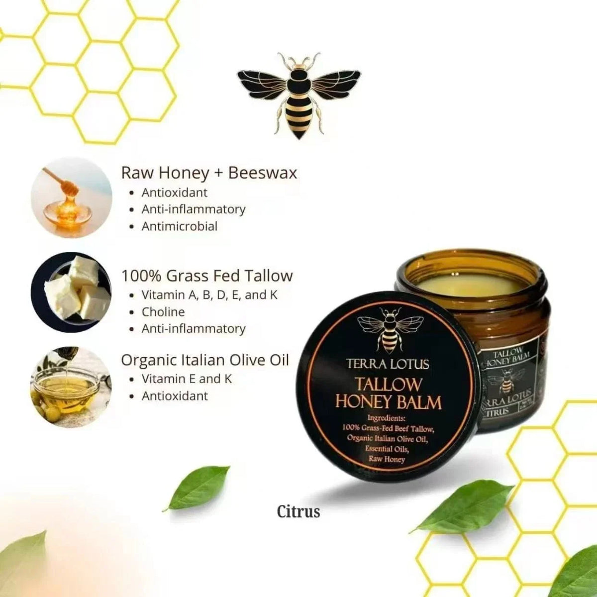 Lavender scent，Fed Beef Tallow Balm With Raw Honey Handmade All-natural Moisturi