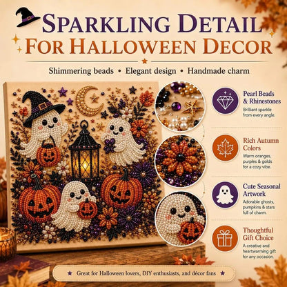 Halloween Ghost Pearl Art DIY Kit, Spooky Cute 3D Diamond Painting Crafts Gifts