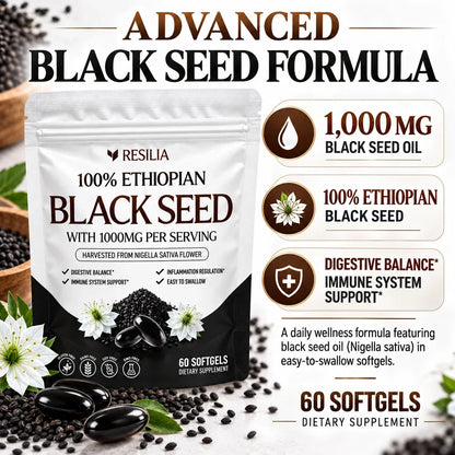 1-5 Pack Resilia Ethiopian Black Seed Oil 1000MG  Organic Natural 60 Softgels