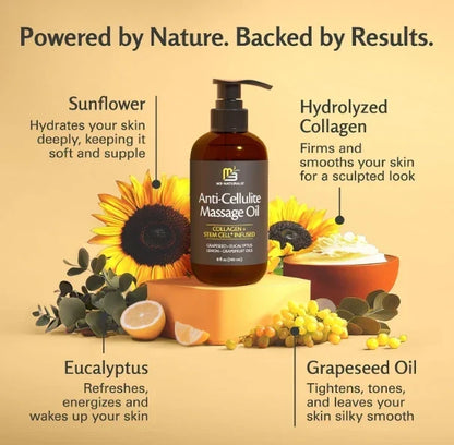 M3 Naturals Anti Cellulite Massage Oil Infused with Collagen and Stem Cell 8 fl