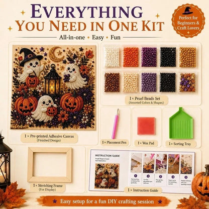 Halloween Ghost Pearl Art DIY Kit, Spooky Cute 3D Diamond Painting Crafts Gifts