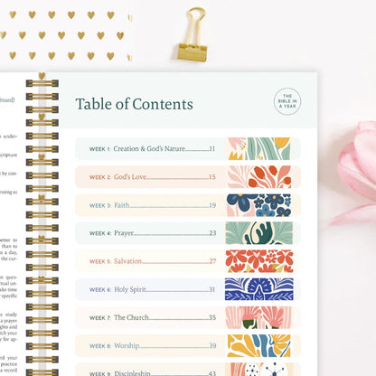 Official Spiral Bible in a Year, 52 Week Study Guide 8.5 X 11, Floral