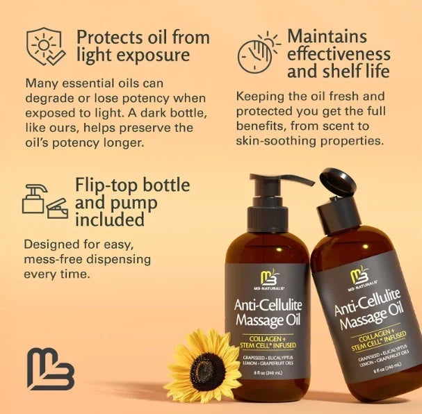 M3 Naturals Anti Cellulite Massage Oil Infused with Collagen and Stem Cell 8 fl