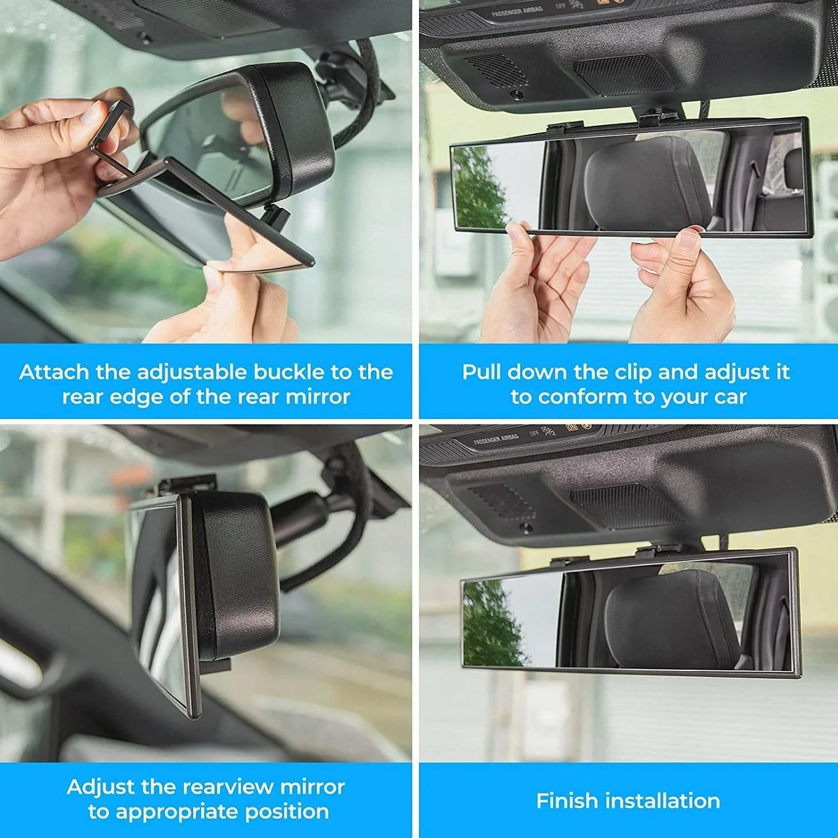 JOYTUTUS Rear View Mirror, Universal 11.81 Inch Panoramic Convex Interior Clip-o