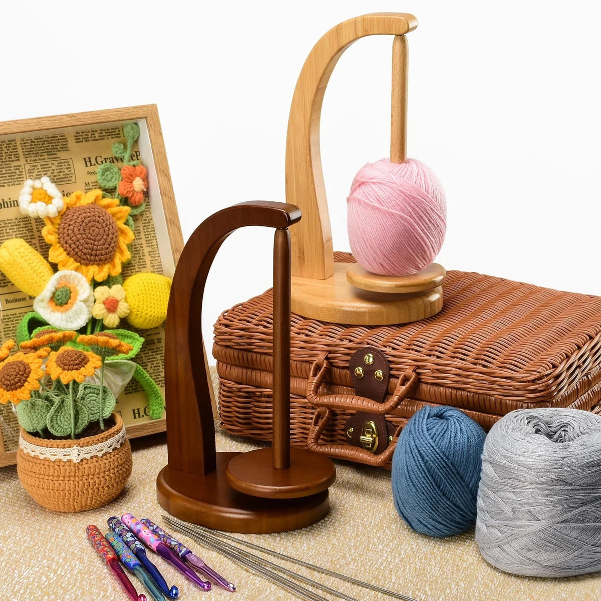 Yarn Holder for Knitting and Crocheting,Crochet Gift Standard Size, walnut