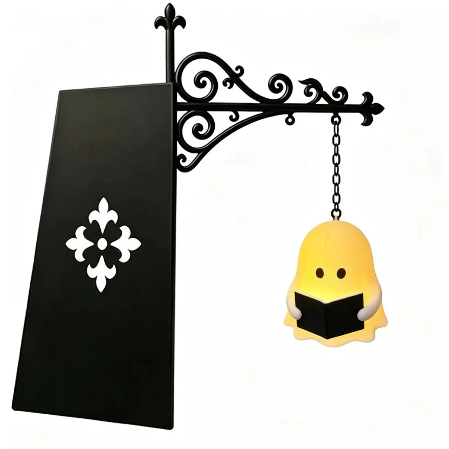 Vintage Gothic Bookshelf Lantern Decor – Hanging LED Lantern & Halloween Ghost Book Nook Ornament