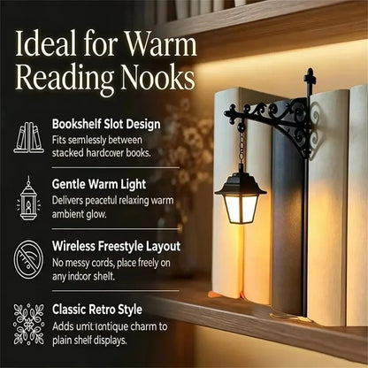 Vintage Gothic Bookshelf Lantern Decor – Hanging LED Lantern & Halloween Ghost Book Nook Ornament
